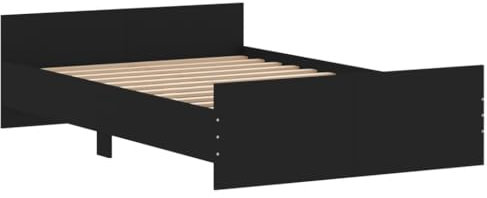 vidaXL Cadre de Lit avec Tête de Lit Pied de Lit, Lit Double avec Sommier à Lattes, Lit Adulte, Meuble de Chambre, Moderne, Noir 120x190 cm