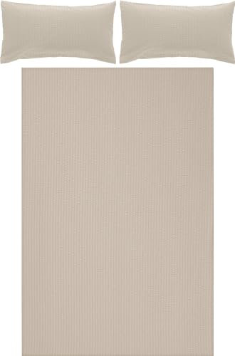 Erwin Müller Bettwäsche-Set Seersucker Uni Serie Rosenheim, Bettbezug, Kissenbezug Taupe Größe 40x80 cm / 200x220 cm - pflegeleicht, bügelfrei, mit Reißverschluss