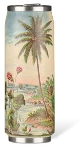 LES ARTISTES Paris A-4360, Canette isotherme, Thermos 500 ml, Gourde isotherme sans BPA, Réutilisable, Bec verseur rabattable avec paille, Acier Inoxydable, Design Beach