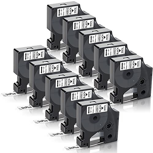 UniPlus 10x Kompatibel für Dymo D1 12mm 45013 45013s S0720530 Etikettenband Kompatibel für Dymo LabelManager 160 280 210D 360D 420P 500TS LabelPoint 150 100 250 LabelWriter 450 Duo, Schwarz auf Weiß