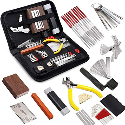 Juego de 45 piezas de reparación de guitarras, juego de limpieza de guitarra, juego completo de herramientas de reparación para guitarra para mantenimiento y cuidado