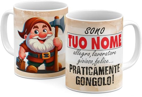 Generico StudioPixelStore Tazza Personalizzata – Idea Regali Personalizzati – Mug Personalizzabile con i Sette Nani – Tazze in Ceramica per la Colazione per il tuo Umore – (gongolo)