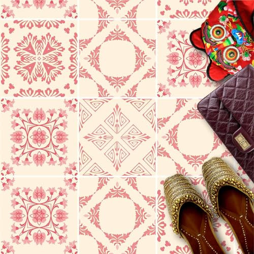 HUBDECO - Fliesenaufkleber - Küche, Badezimmer Deko - Klebefliesen - Bodenfliesen - Klebefolie Küche - Boden Schutzmatte - Selbstklebende Fliesen - 9 Stk. - Mexikanische Ornamente - 30x30cm