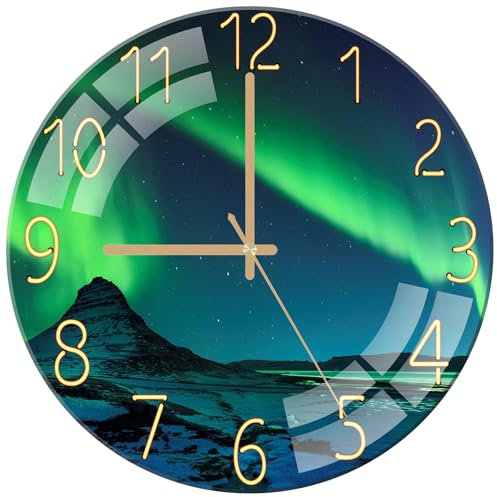 ALEENFOON Wanduhr Glas 30cm Leise Ohne Tickende Qualität Quarz Lautlos Dekorative Runde Wanduhren für Küche Wohnzimmer Schlafzimmer Flur Büro (Aurora)