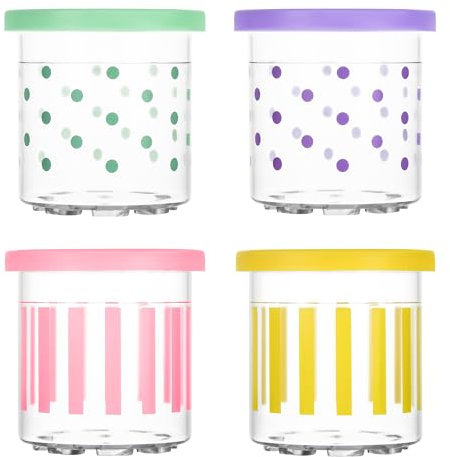 Generisch Kompatibel mit Ninja Creami Eismaschine NC300/NC301 Serie – Set aus 4 Eisbehältern in Pink, Lila, Grün und Gelb, BPA-frei, spülmaschinenfest