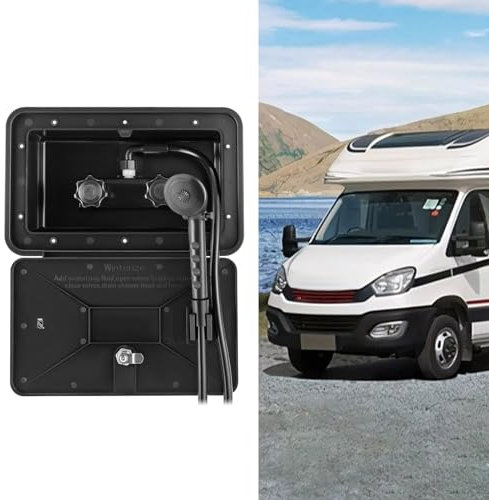 Box doccia esterna per camper, box doccia con chiusura lampo, accessori per camper, doccia esterna, box doccia da campeggio, interruttore freddo caldo, universale per barche e camper, colore nero