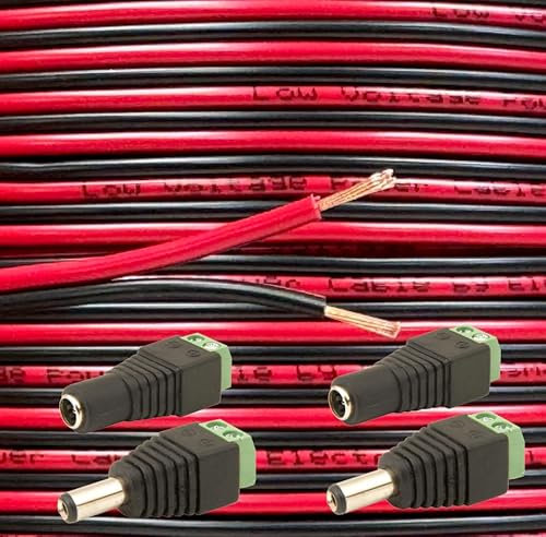 electrosmart 10m Copper 12v Low Voltage Power Cable Red Black with Male and Female Power Connectors 5.5mm x 2.1mm LED Lights Car Boat Wire 2 Core