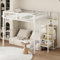 Arhatreya Letto a soppalco 140 x 200 cm, letto in metallo con scaletta, lettino con telaio in ferro e scaffalatura, armadio bianco (senza materasso)