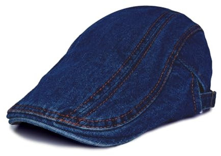 HIQIU Denim Schiebermütze Herren - Verstellbar Gatsby Flatcap aus Jeans Schirmmütze Herren Damen Efeu Hut Newsboy Cap Baskenmütze (DE/NL/SE/PL, Alphanumerisch, M, L, A# Dunkelblau)