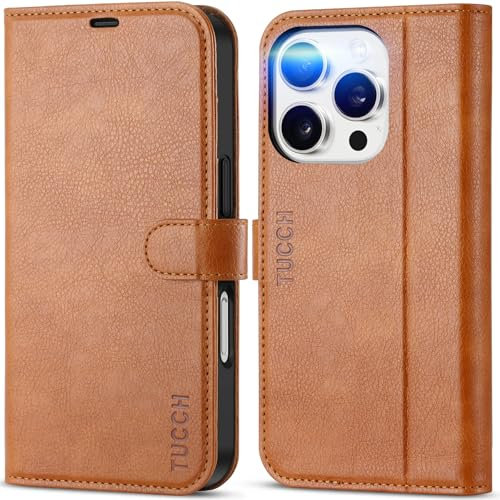 TUCCH PU Leather Case for iPhone 16 Pro (6.3) 2024, Magnetic Wallet Case with [RFID Blocking][Kickstand][Shockproof TPU][Card Holders] Flip Folio Cover Compatible with iPhone 16 Pro 5G, Light Brown