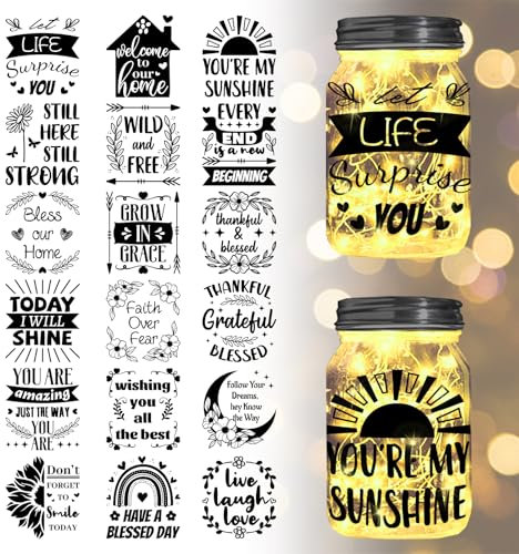 GLOBLELAND 18 Sheets Blessing Phrase Rub on Transfer 3.9x3.6inch Wishes Words Home Decals Leaves Flower Rainbow Cup Transfer Decals for Furniture Vase Glass Art Crafts Decorations