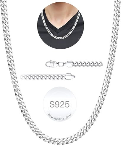 Rajputana Silber Kette Halskette für Männer 8mm Silber Kubanische Verbindung Kette für Herren Junge Silber Männer Chains Halsketten Robuste Kandare Schmuck Geschenke 20 Zoll