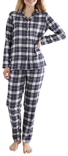 Götzburg Damen Flanell-Pyjama Set – Langarm, Knopfleiste, 100% Baumwolle, kariert, Herbst/Winter