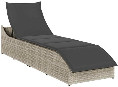 vidaXL Klappliege mit Auflage und Stauraum Hellgrau Poly-Rattan, Sonnenbett, Liege, Outdoor Chaiselongue, Gartenliege, Outdoor-Liege