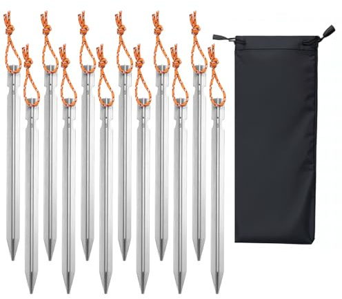 Keovoker Zeltheringe, 17,8 cm, ultraleichte Aluminium-Heringe mit reflektierenden Zugseilen, Tri-Beam Heringe in einer Tragetasche, für Camping, Rucksackreisen, Wanderzelt, Hängematten und Vordach,