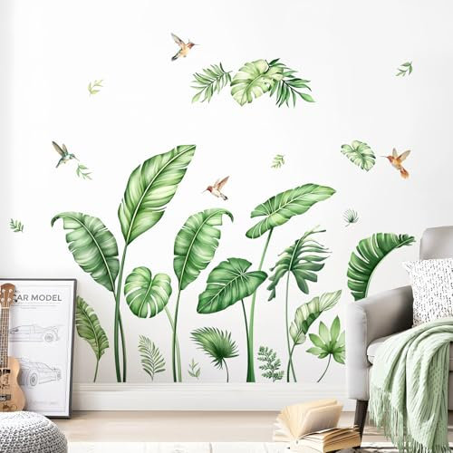 Decvictor Wandtattoo Große Palmblätter Wandsticker Boho Grün Tropische Pflanzen Wandaufkleber Wohnzimmer Schlafzimmer Gang Büro Sofa Hintergrund Wanddeko