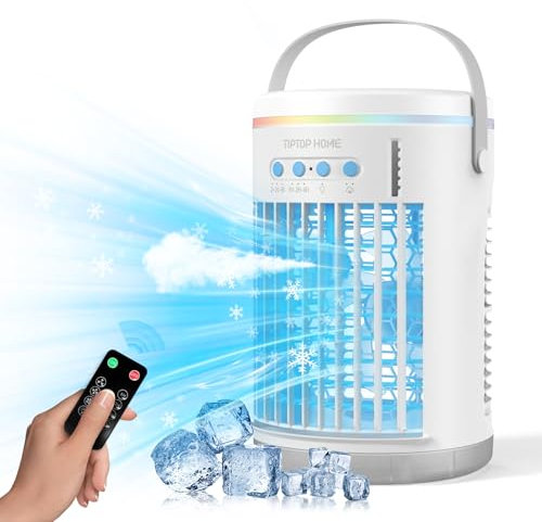 Mobile Air Conditioner, 1400ML Air Cooler with Remote Control, 3 Speed, 2 Mist Modes, 7 LED Lights Mini Air Conditioner, Air Cooler Fan for Home, Office