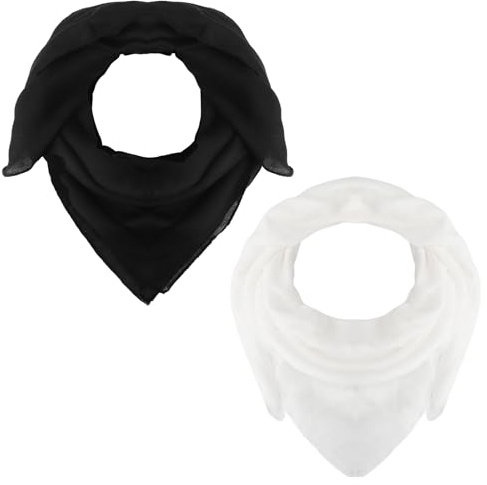 HENGBIRD Halstuch Damen 2er Set – Quadratisches Tuch aus Baumwollmischung, Elegant in Schwarz & Weiß, Leicht & Atmungsaktiv, Vielseitig Tragbar für Sommer, Büro, Reisen & Alltag