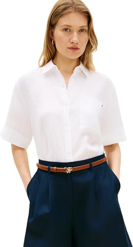 Tommy Hilfiger Damen ESS Linen Ss Shirt Ww0ww48925 S/S Shirt (1er Pack)