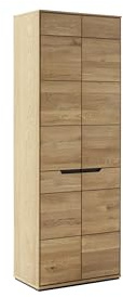 möbelando Garderobenschrank >Araya< aus teilmassiver Wildeiche mit geölter Oberfläche, gedämpften Türen, ausziehbarer Kleiderstange, FSC Zertifiziert, 69x195x40,5 cm, natürliche Holzoptik