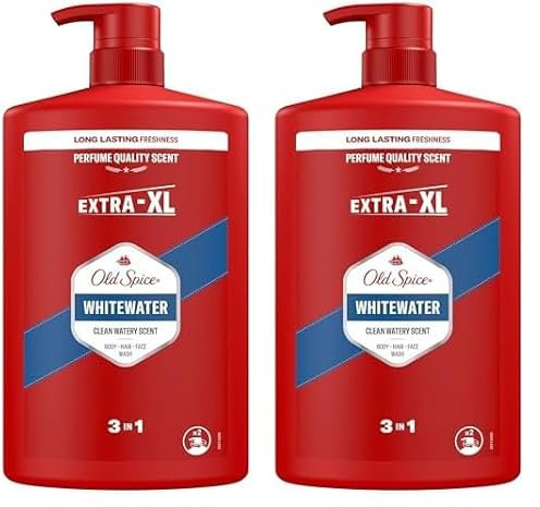 Old Spice Whitewater 3-in-1 Mehrzweck-Shampoo für Haar, Gesicht und Körper 1000 ml, langanhaltende Frische, Duft von Parfümqualität, Tiefenreinigung (Packung mit 2)