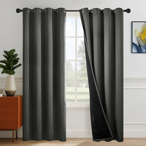 Deconovo 100% Verdunklungsvorhänge Vorhang Blickdicht Vorhänge mit Ösen Gardinen Wohnzimmer Thermovorhänge gegen Hitze Wärmeschutz Curtains Schallschutz, H270 x B140 cm, Hellgrau, 2er Set