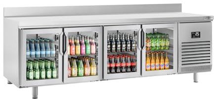 GGM Gastro | BGI256 | Kühltisch Premium PLUS - 2452x600mm - mit 4 Glastüren & Aufkantung