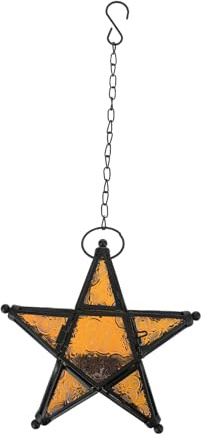 Retro Eisen Glas Laterne mit Pentagramm, Windfest | Teelichter, Hängendes Design, Innen und Außen Nutzbar, Gemütliche Atmosphäre, für Terrasse