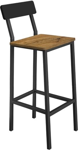 Begryf Barhocker mit Rückenlehne, Industrial Design, Erle-Optik Holz Sitzfläche, Metallgestell schwarz, stabil & komfortabel, Küchenhocker Barstuhl für Küche Bar Theke, platzsparend & pflegeleicht