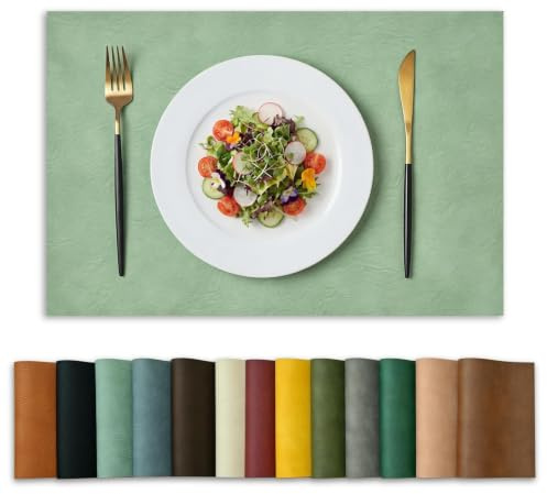Artoid Mode Salbei Grün PU Faux Leather Platzsets 6er Set, 30x45cm Tischsets Schmutzabweisend Hitzebeständig Platzdeckchen Küche Deko