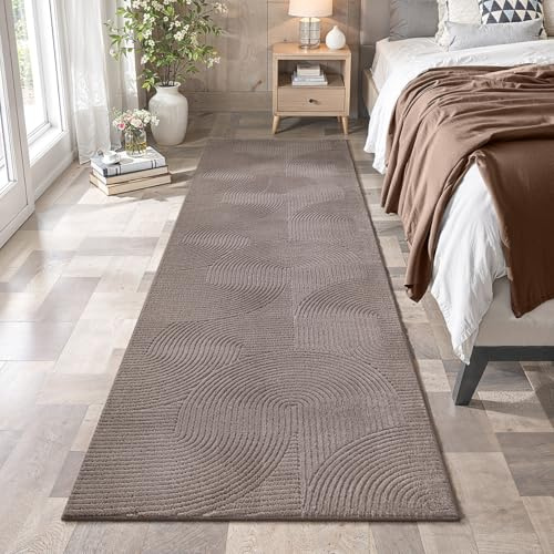 the carpet Rio - Moderner Kurzflor Teppich, weicher und pflegeleichter Anti-Rutsch-Teppich mit 3D-Optik, robust, für Wohnzimmer und Schlafzimmer, Beige, 80 x 300 cm