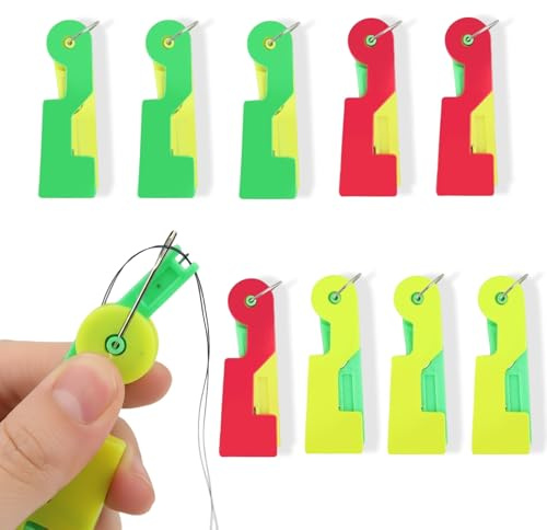 fKiZanthene Nadeleinfädler, 9 Stück, für Hand- und Maschinennähner, Kunststoff, Rot, Gelb, Grün, mit Haken, Einfädelhilfe für Senioren, Anfänger, Kreuzstich zu Hause