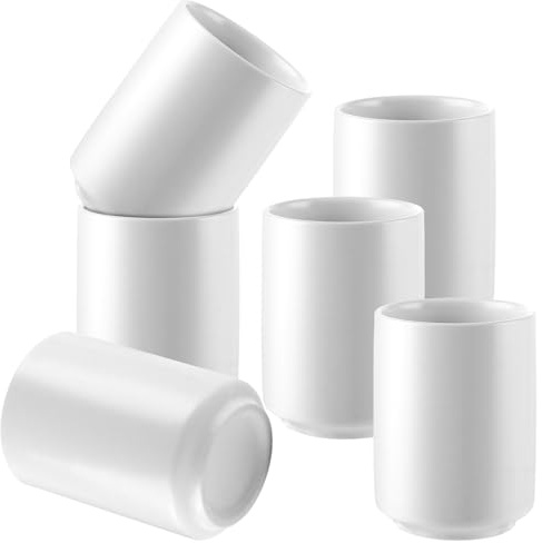 MIVIDE Lot de 6 Tasse à Cappuccino sans Poignée 260 ml, Tasse a Cafe Blanc en Céramique, Design Empilable, Paroi Épaisse, Tasse à Café, Lavable au Lave-vaisselle