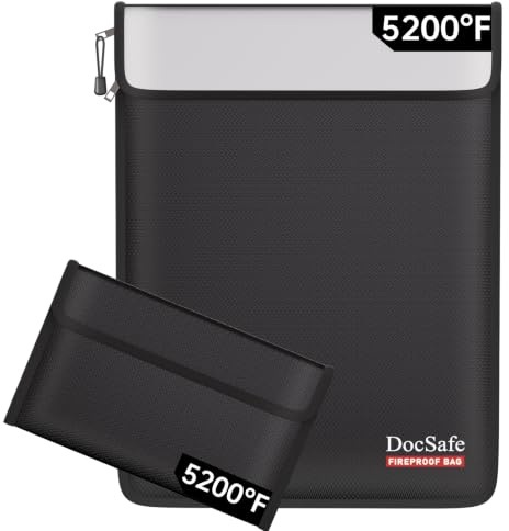 DocSafe 5200°F Feuerfeste Dokumententasche-Set für A4 Dokumente,39.4*29.2cm | 8-lagige Hitzebeständig Wasserdicht tresor Geldtasche für Bargeld & Wertsachen,Doppeltaschen für Zuhause Büro Notfälle