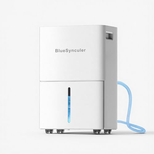 BlueSynculer Deshumidificador de 12 l/día para el hogar con tanque de agua de 1.6 L, manguera de drenaje de 6.5 pies de largo para drenaje continuo, 3 modos, eliminación rápida de humedad
