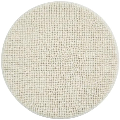 NYVI Badematte NYVISpa Chenille Rund Ø 60 cm Weiß - Badezimmerteppich - rutschfest, Saugfähig, Schnell Trocknend, Fußbodenheizung geeignet, Oeko-TEX, Waschbar, Weich