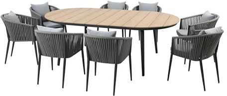 AXI Chay Gartenset mit 8 Stühlen in Anthrazit für 8 Personen | Sitzgruppe/Gartenmöbel aus Polywood in Holzoptik | Gartentisch mit 8 Gartenstühlen inklusive Sitzkissen | Esstisch für Draußen/Garten