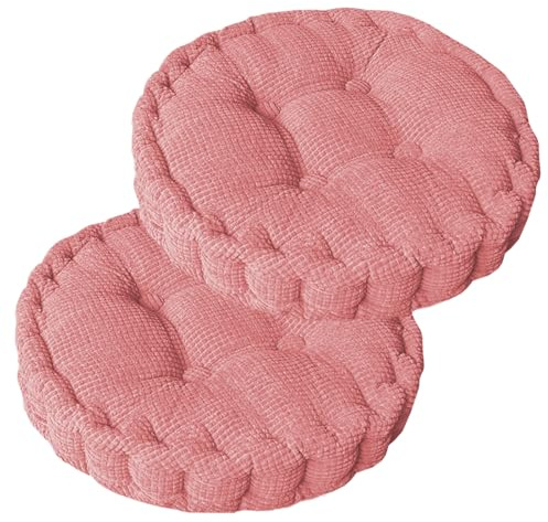 Sitzkissen Rund, 2Er Set Bodenkissen, 40 X 40 Cm Sitzkissen Stuhl, Baumwolle Polsterung Dicke Bodenkissen Yogakissen Haustierbett Sitzpolster Für Den Innen Und Außenbereich Stuhlkissen-Set, Rosa