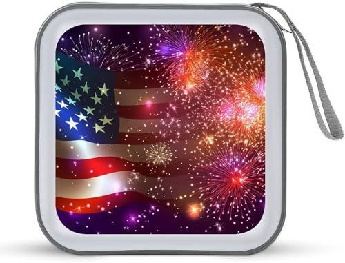 Independence Day U.S. Flag Firework CD Case Portable Storage Bag Waterproof Holds 40 DVDs for Home Office Travel