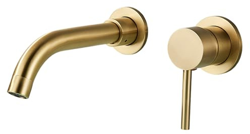 Waschtischarmatur Slim Tube Unterputz mit schwenkbarem Auslauf 360°, Wandarmatur aus Messing mit Keramikkartusche, Unterputz Armatur für Waschbecken Badezimmer (Gebürstetes Gold)