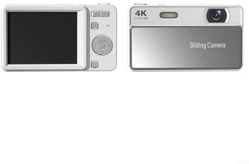 NbgrvB Appareil photo numérique coulissant 64 MP avec zoom numérique 16x, écran HD de 2,8, vidéo 4K, pour étudiants et débutants au design portable compact (blanc)