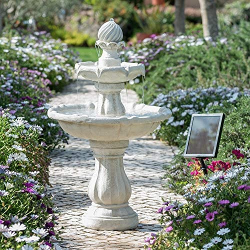 Primrose 92cm Solar Powered Stone Effect Imperial Solar 2 Tier Water Feature Outdoor Garden Fountain