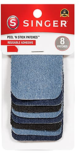 SINGER 00378 Peel N Stick Wiederverwendbare Patches, 5,1 x 7,6 cm, farblich sortiert, Denim, 8 Stück