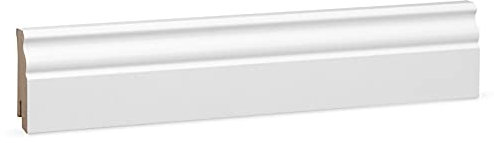KGM Hamburger Sockelleiste – Bad- und Küchenleiste Altberliner Profil – feuchtebeständige Fußbodenleiste MDF weiß foliert – Maße: 2400 x 19 x 60 mm – 1 Stück