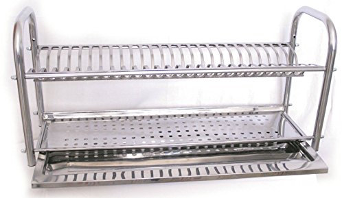 Escurreplatos de acero inoxidable, de 60 cm, con bandeja recogedora de agua