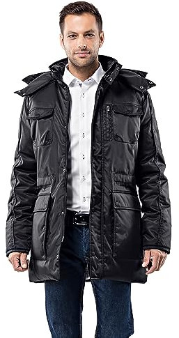 Vincenzo Boretti giubbotto-cappotto invernale lungo uomo, disegno di parka elegante casual, molto caldo, cappuccio e grandi tasche con fodera morbida, antivento nero M