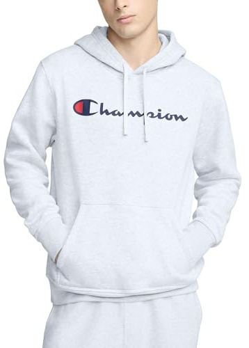 Champion Herren Sweatshirt Graphic Powerblend Fleece Hood, Oxford Grey/Champion Script, M