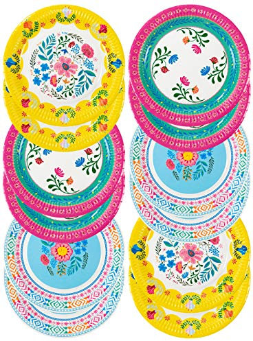 Talking Tables 12 Assiettes en Papier Bohême 23cm - Floral, Thème Hawaiien, Pique-nique Été, BBQ, Anniversaire - Jaune, Rose, Bleu