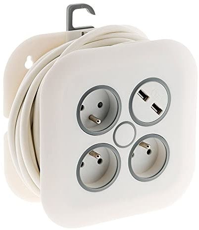 Enrouleur domestique 3 x 2P+T + 2x USB - 7m - Blanc - Zenitech