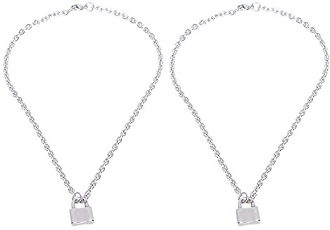 2 StückE Vorhängeschloss Halskette Edelstahl Unisex Einfache Schloss Anhänger Charme Kette Halskette Schmuck Zubehör Geschenk Medaillons